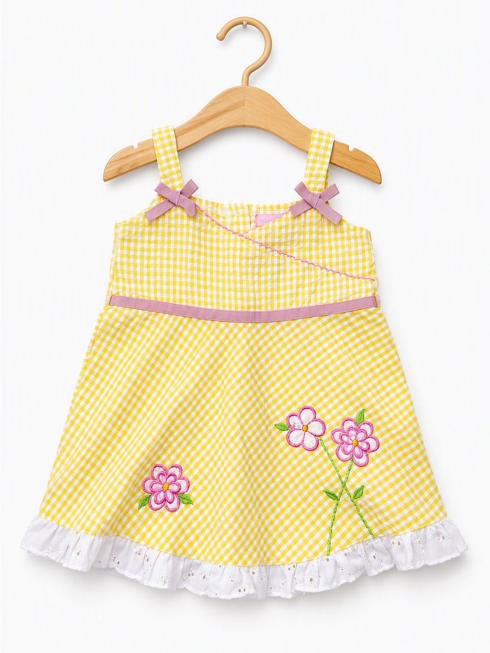 Vintage Y2K Mon Petit Yellow Gingham 
Coquette Bow Eyelet Sundress 24M Pastel